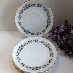 4 Vintage Saucers White Grey Roses Fine China Japan Floral Cottagecore